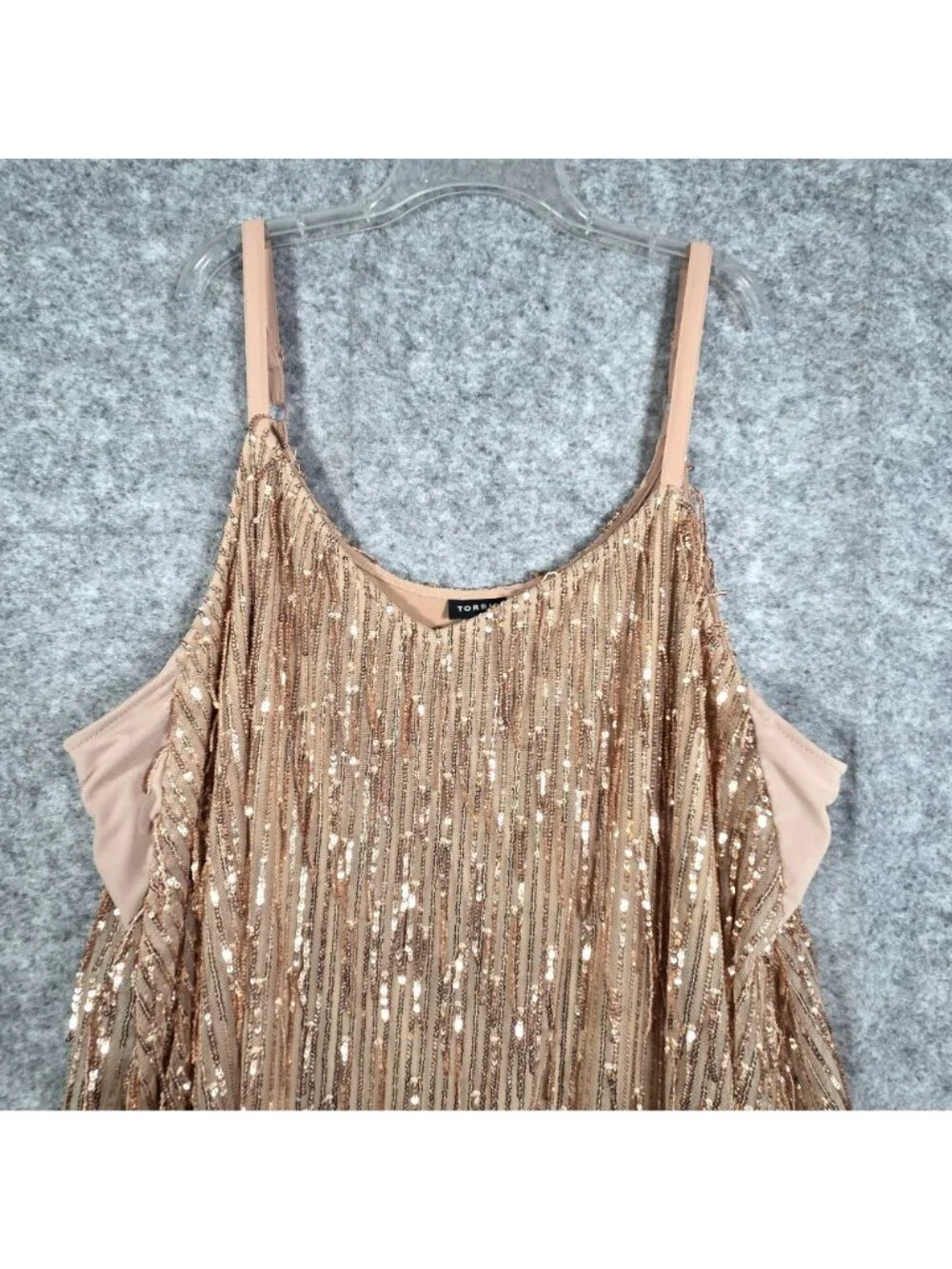 Torrid Dress Womens 3X Gold Sequin Fringe Mini Dress Sleeveless Party Cocktail P - Picture 4 of 12